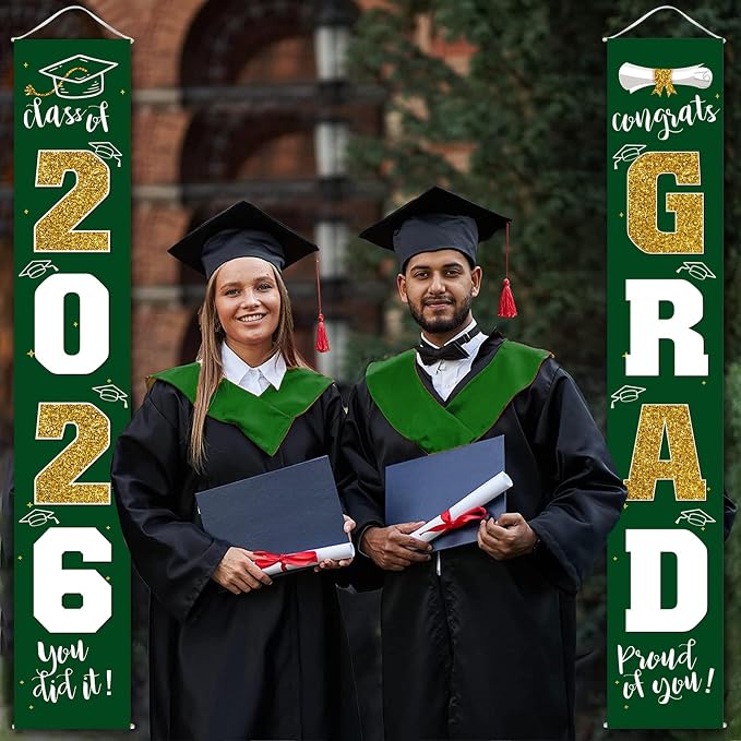 Graduation Decorations 2026 Banner Porch Sign Green Gold - Image 2