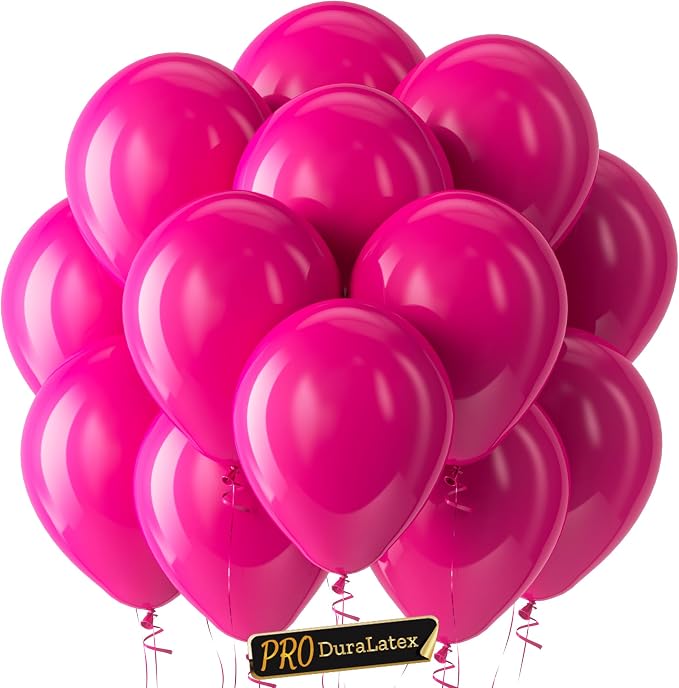 Pro Duralatex Hot Pink Extra-Thick Balloons 100 Pack 12 inch | Pink Balloons by Bezente