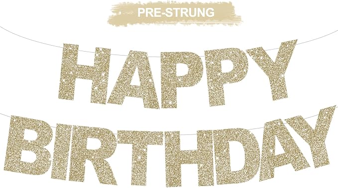 BEISHIDA Pre-Strung Champagne Happy Birthday Banner Party Sign Decoration | by Beishida