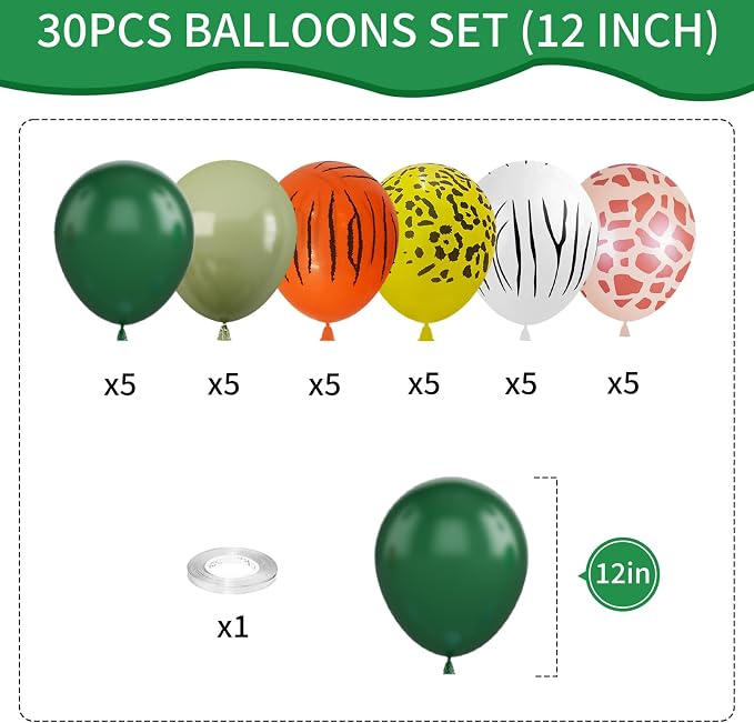 Sage Green & Olive Green Animal Print Safari Balloons - Image 2