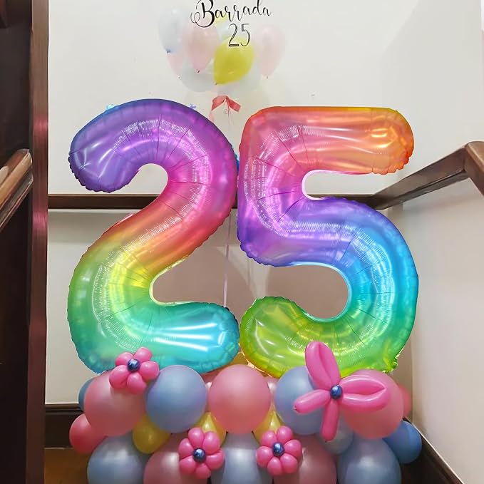 40 Inch Rainbow Number Balloon 5, Large Number Foil Balloons Mylar - Image 3