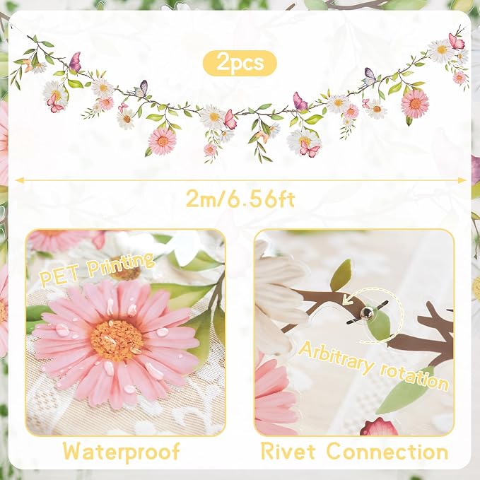 SUNBEAUTY 13FT Wildflower Garland Butterfly Daisy Banner Flower Garlands | - Image 2