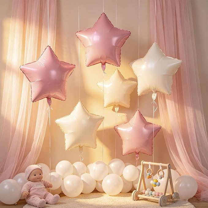 Pastel Pink Sand White Star Balloons 18 Inch - Image 4