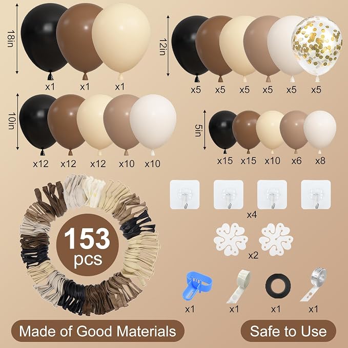 Amandir 153pcs Black Brown Nude Balloon Garland Arch Kit Different Sizes | 18 - Image 2