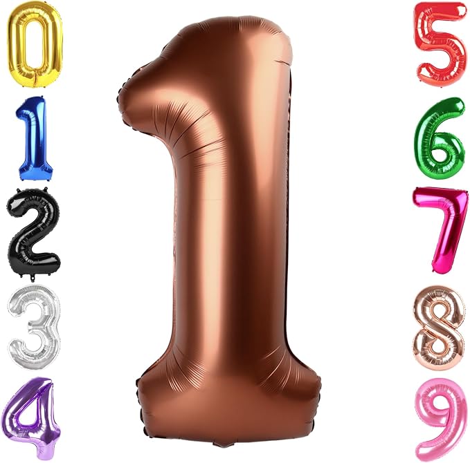 40 Inch Brown Number 1 Balloon Birthday Party Decorations by Hadoife