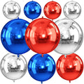 10Pcs Red and Blue Round Foil Balloons, Metallic Silver Red Blue Foil Baloon by FunHot