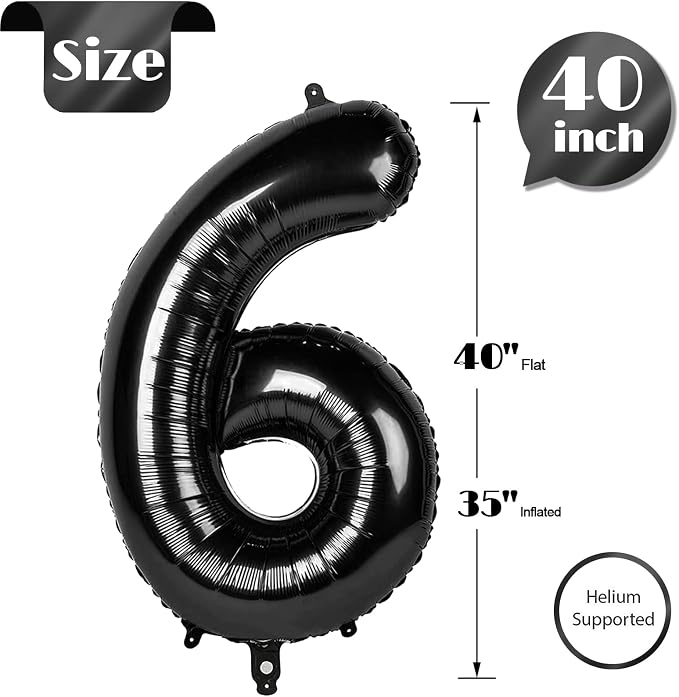 IWERP Black 40 Inch Number Balloon, 6th Birthday Decorations - Image 5