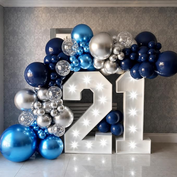 Metallic Blue Silver Balloon, 60 Packs 12 Inch Different Shades Chrome Blue - Image 4