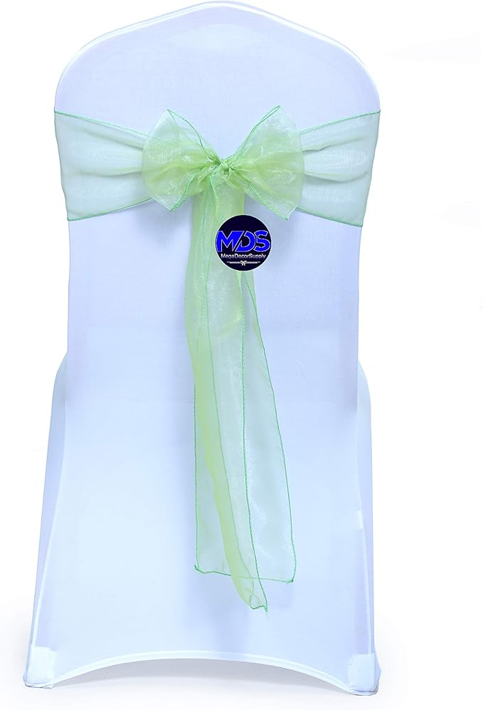 MDS Pack of 50 PCS Organza Chair Sashes Wider Dining Chair Bows Ribbon Tie Back for Wedding Party Birthday Bridal Shower Reception Event Banquet Home Chair Cover Decoration - Apple Green