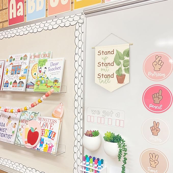Plant Classroom Decor, Stand Up Out Tall Inspirational Linen Canvas Banner - Image 2