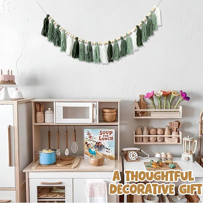 Green Classroom Decor Tassel Garland, Boho Wall Decor - Image 6