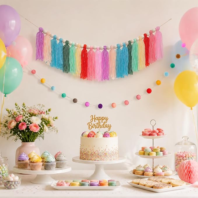 2pcs Boho Tassel Garland Back to School Colorful Pom Pom Tassel | soft pom pom - Image 4