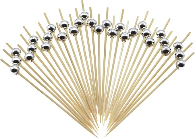 Minisland Silver Pearl Bamboo Cocktail Picks, Fancy Appetizer Toothpicks | 4.7 by Minisland