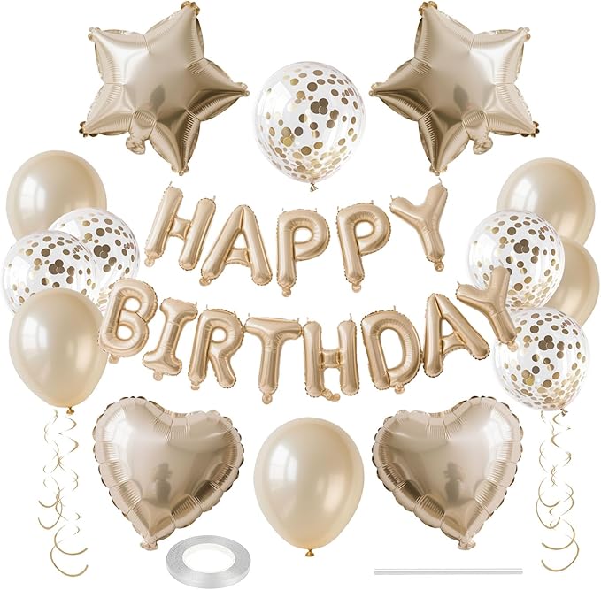 27 Pcs Champagne Gold Birthday Decorations, 3D Letters Champagne Gold Happy by WEIKA