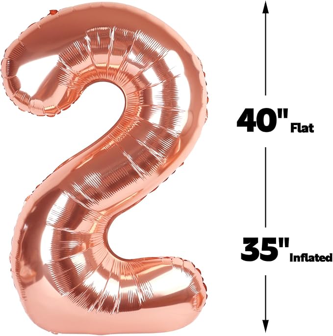 Big 40 Inch Rose Gold 2 Number Balloon Birthday Decoration, Rose Gold Number 2 - Image 2