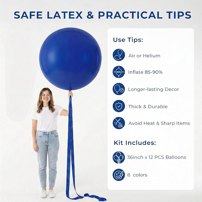 LovesTown 12 PCS Assorted Rainbow Large Balloons, 36 Inch Latex Colors | Giant - Image 7