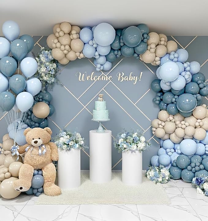 Dusty Blue White Sand Balloons Garland Arch Kit 152pcs Dusty Blue Sand White by PTGOLUO