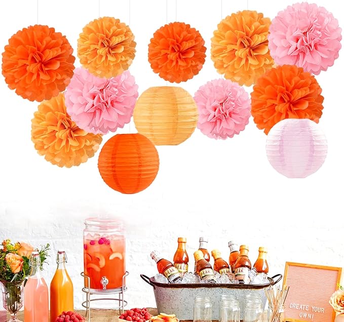 Pink-Orange Groovy Party-Decorations Paper-Flowers Lanterns - Image 2