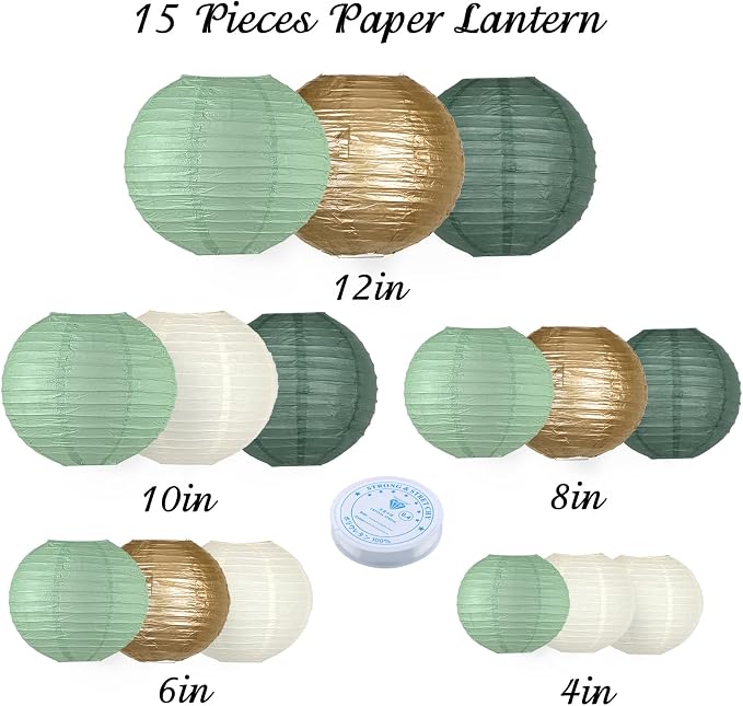 Paper Lanterns Party Decorations, 4-12 Inch | Dark Green, graduation, bridal - Image 6
