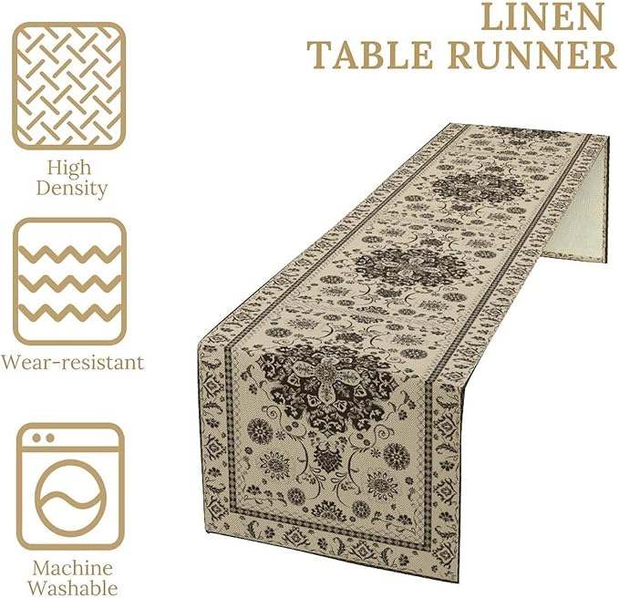 Boho Vintage Elegant Table Runner Farmhouse for Home Farmhouse Kitchen Table Dining Coffee Room Garden Party Wedding Decor 13x120in