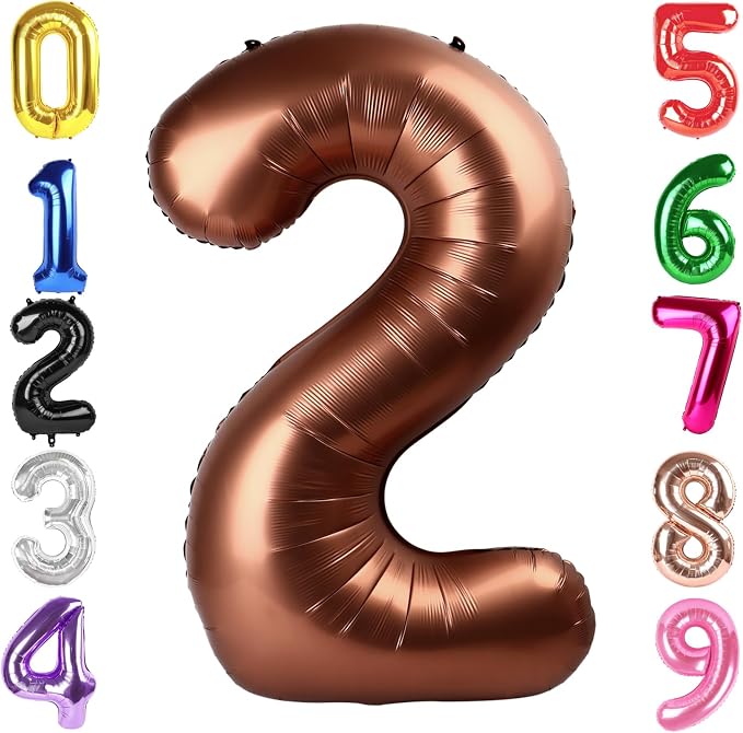 40 Inch Brown Number 2 Balloon Birthday Party Decorations by Hadoife