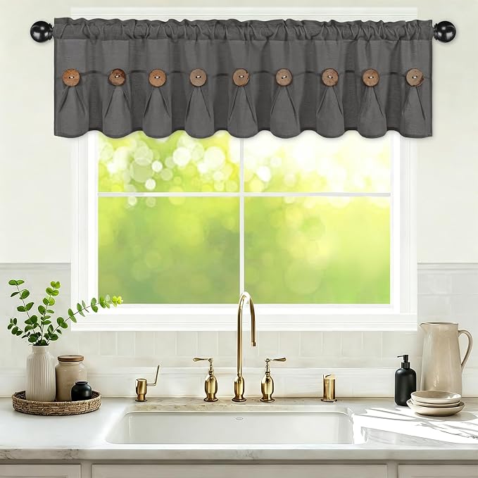 Farmhouse Valance Curtains, Boho Cotton Linen Kitchen Valance, Rod Pocket by FRAMICS