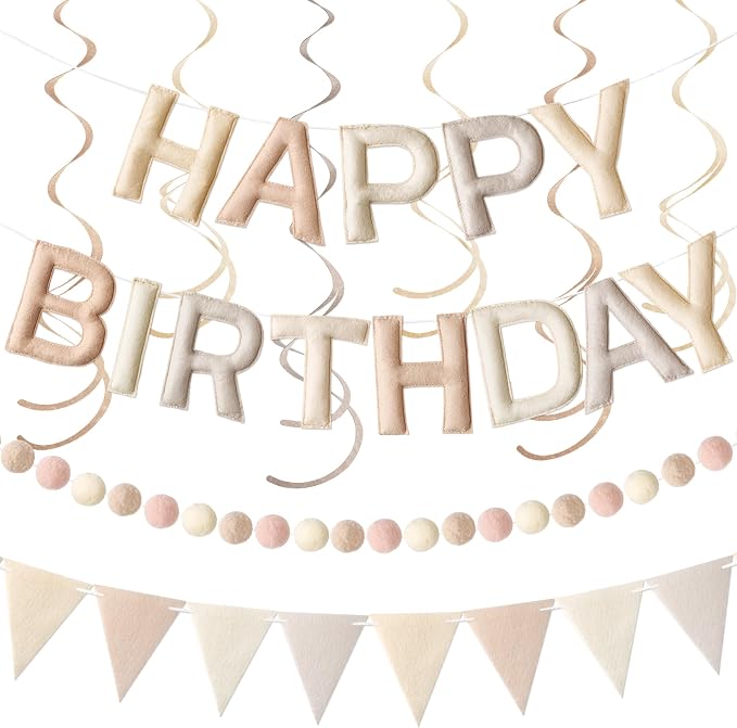 Kriyokiaa Retro Neutral Happy Birthday Banner Set, Neutral Decor | Retro by Kriyokiaa