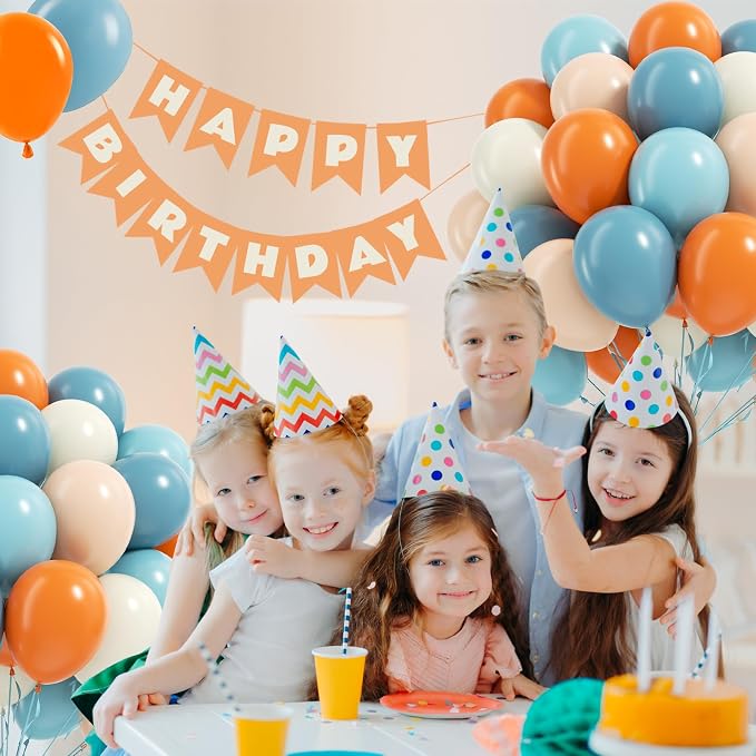 60pcs 12inch Blue and Orange Balloons, Dusty Blue Orange Sand White Nude - Image 5