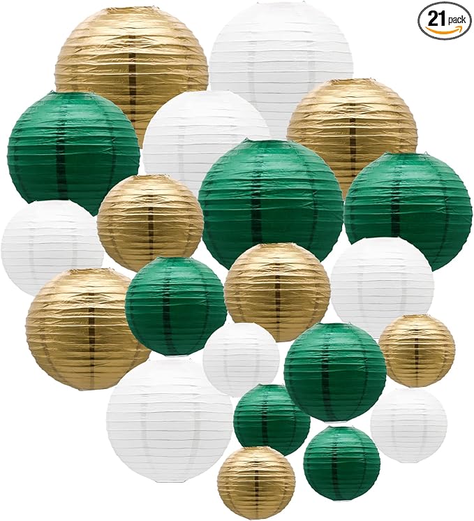Green Gold Paper Lanterns Party Decorations, Round Hanging Lantern by ADLKGG