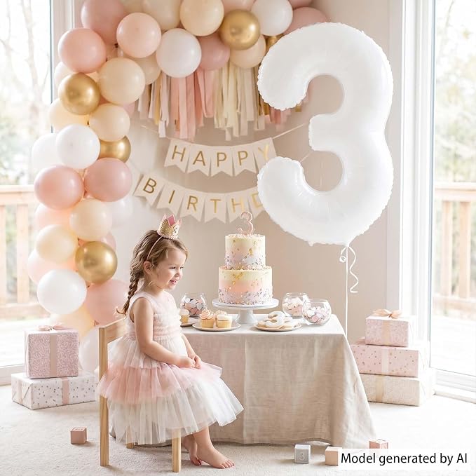 White Number 3 Balloon 40 Inch, Large Foil Mylar Three Balloon - Image 2