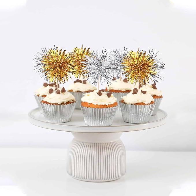 40 PCS Foil Firework Cupcake Toppers Sparkle Tinsel Cupcakae Picks Foil - Image 4