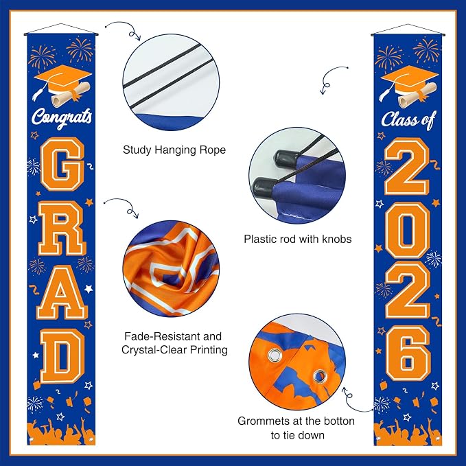Graduation Decorations 2026 Porch Banner, Congrats Grad Class of 2026 Banner - Image 3