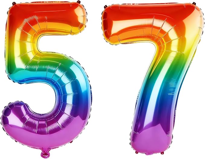 40 Inch Number 57 Balloons for 57th Birthday Party Decorations, 0-100 Rainbow by FOBELEC