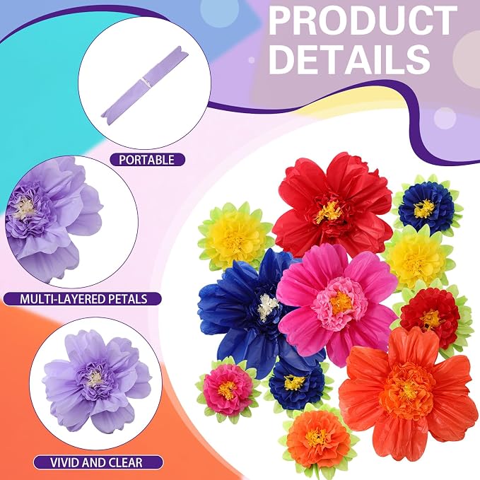 TaoBary Large Colorful Tissue Paper Flowers Giant Fiesta Paper Pom Poms - Image 3