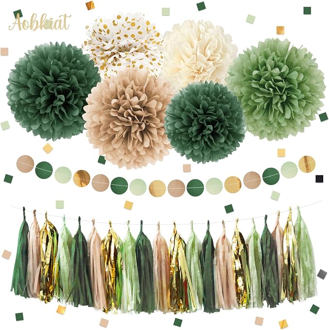 AOBKIAT Sage Green Wedding Party Decorations Kit, Tassels Hanging Backdrop - Image 2