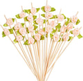 100PCS 4.7" Flower Cocktail Picks, Ribbon Rose Toothpicks Appetizer Skewers | by Barfroee