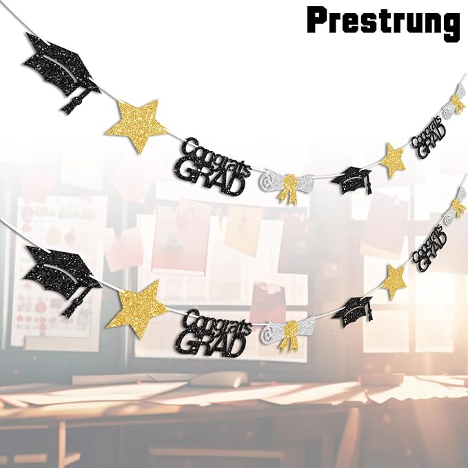 Black and Gold Congrats Grad Banner Graduation Decorations Class of 2026 - Image 2