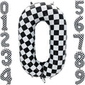 42 Inch Checkered Number Balloon 0, Large Race Car Birthday Party Supplies by Eoopoon