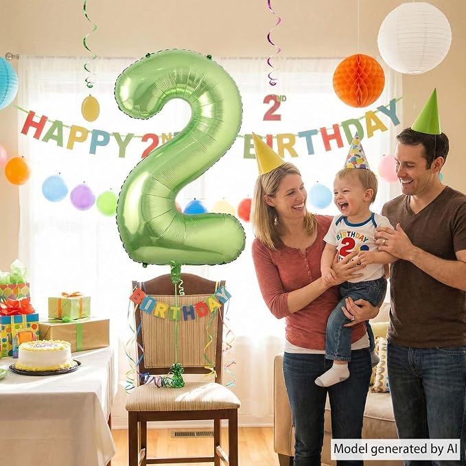 Light Green Number 2 Balloon 40 Inch, Shiny Metallic Foil Party Supplies | - Image 3