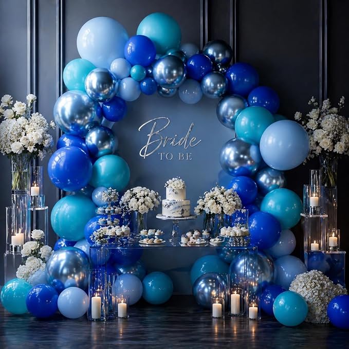 Blue Balloon Set, 12 Inch Metallic Chrome Light Royal Baby Dark Sky Matte - Image 7