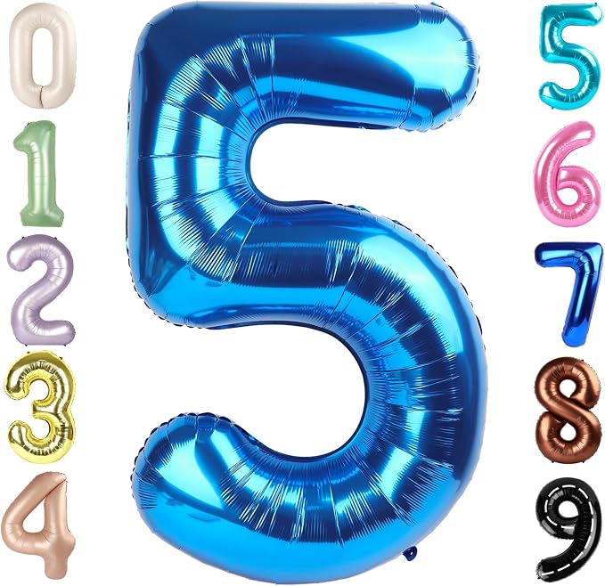 5 Balloon Numbers Birthday Decorations, 40In Dark Blue Balloons by Mluchee