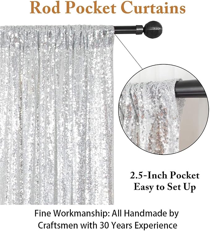 ShinyBeauty Sequin Curtains 2 Panels Silver 2FTx8FT Sequin Photo Backdrop - Image 4