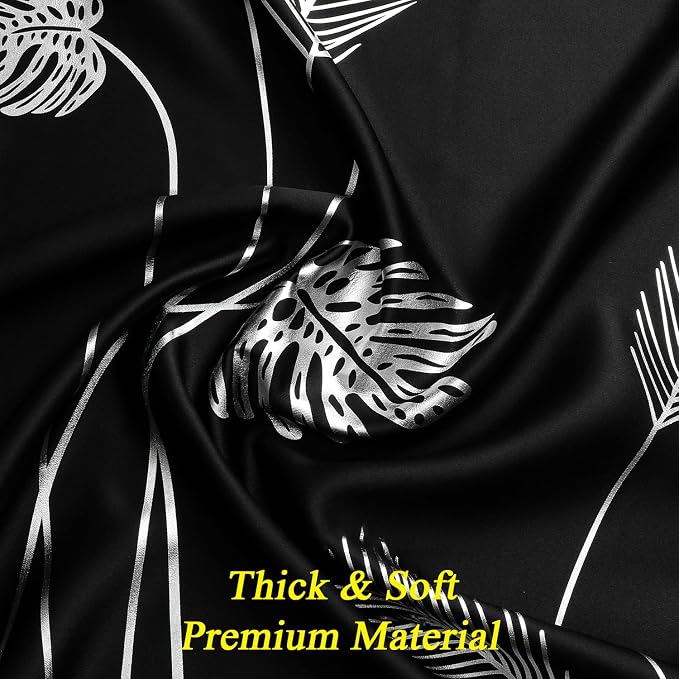 Black Blackout Curtains 108 Inches Length Silver Palm Pattern Window Curtain - Image 4