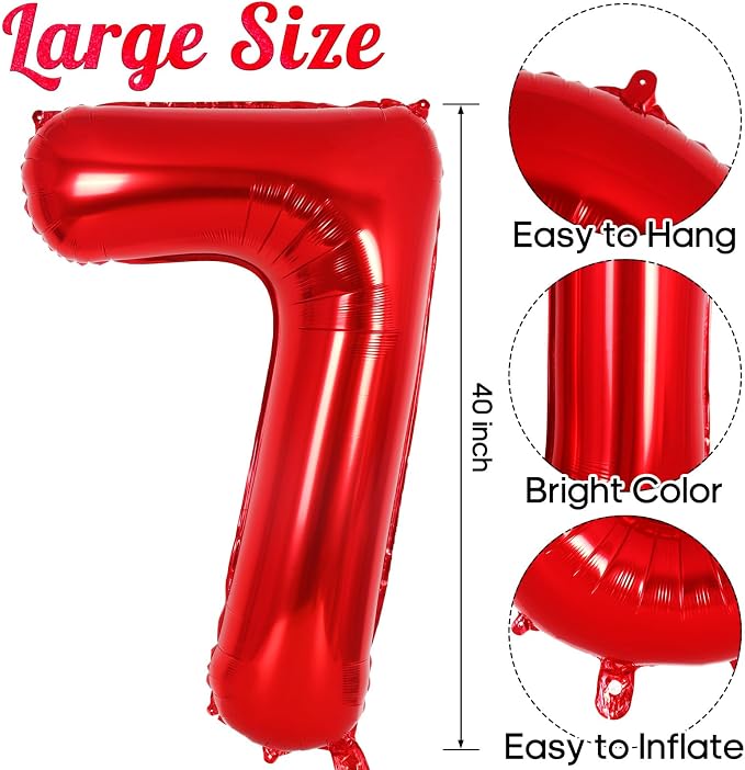 Red Number 7 Balloon 40 Inch, Big Large Foil Helium Number Balloons, Jumbo - Image 2