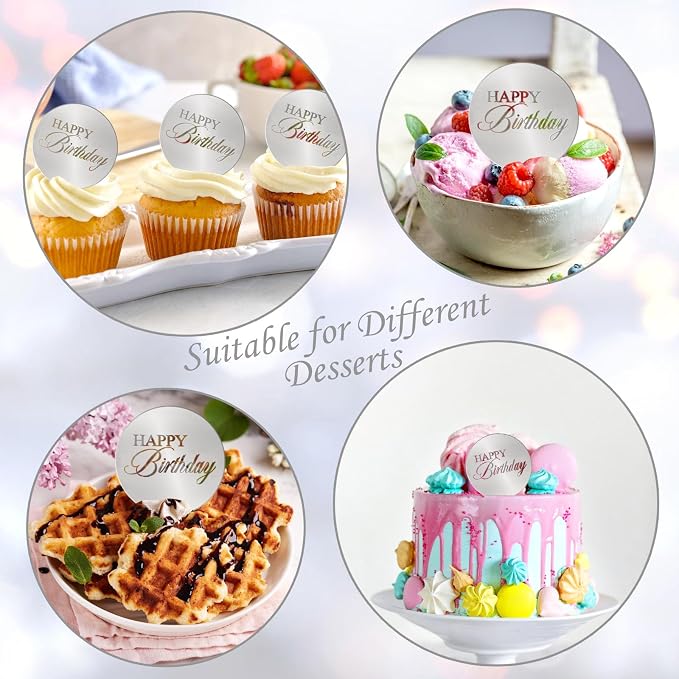 20pcs Silver Birthday Cupcake Toppers Acrylic Cake Picks - Image 4
