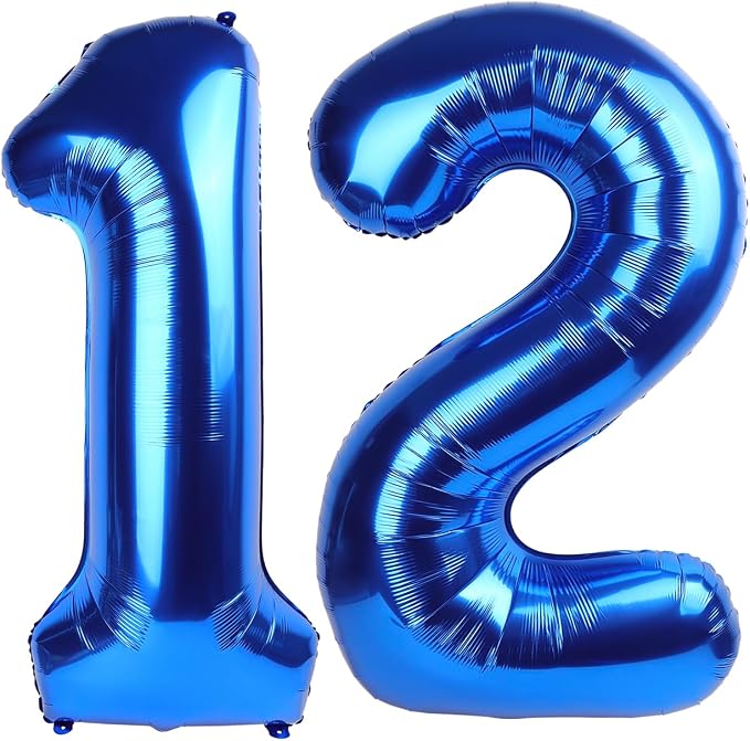 12 Balloon - Metallic Blue Birthday Number Balloons, 40 Inch Decorations | by ALPHADELTAPI