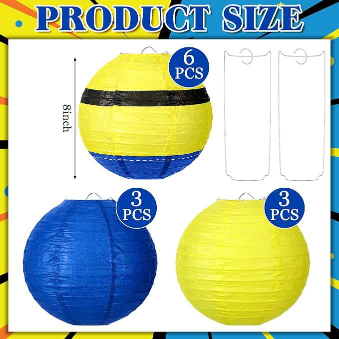 Baquler 12 Pcs Blue and Yellow Paper Lanterns Party Decorations, 8 Inch Round - Image 2
