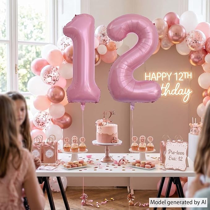 Pearlescent Pink Number 12 Balloon 40 Inch, Shiny Foil - Image 3