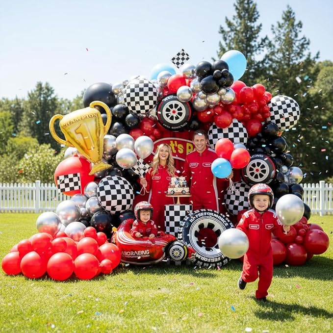 Race Car Balloons Arch Kit -Trophy, Wheels and Red Black Silver Balloon Garland - Image 5