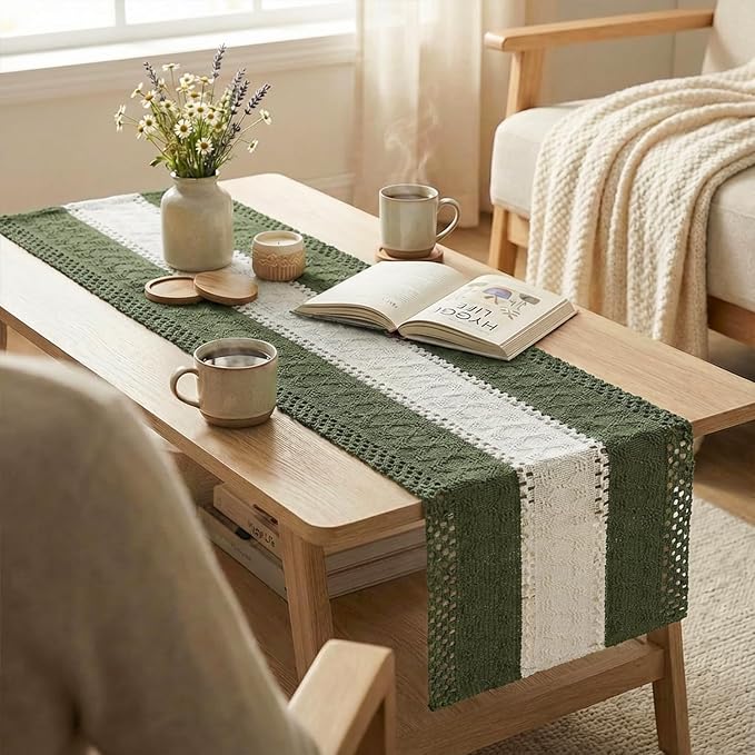 Artoid Mode Army Green Farmhouse Woven Table Runner 12x36 Inch | Seasonal - Image 5